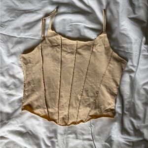 Women’s Beige Spaghetti Strap Corset-Style Tank Top